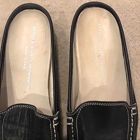 Attilio Giusti Black Leather Loafer Mules - Picture 3 of 7